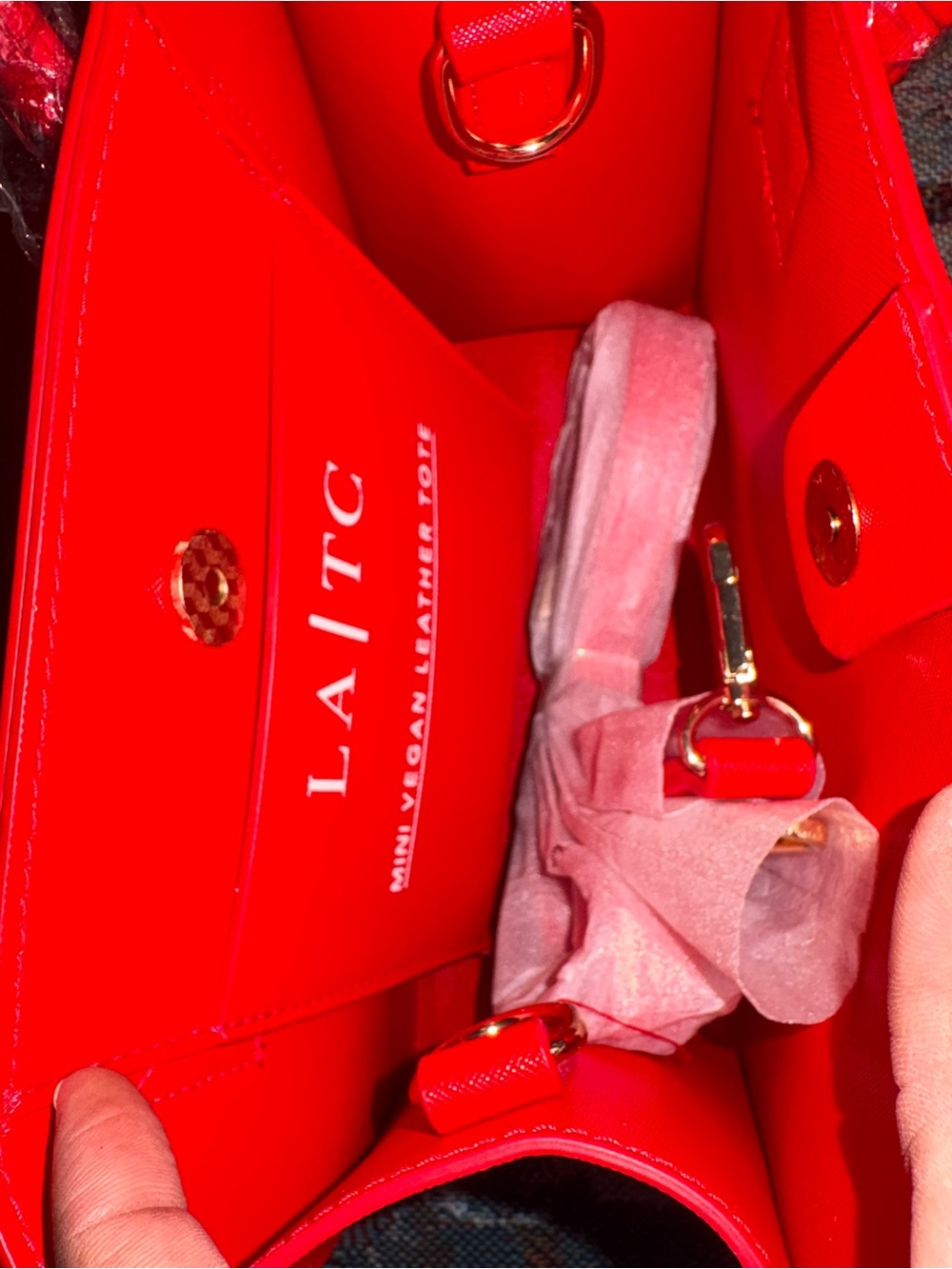I Speak Designer Mini Handbag in Bright Red with White Detail - Picture 4 of 6